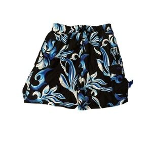 Speedo NEW Men’s Tropical Floral Navy Blue Black and White Swim Trunks Large